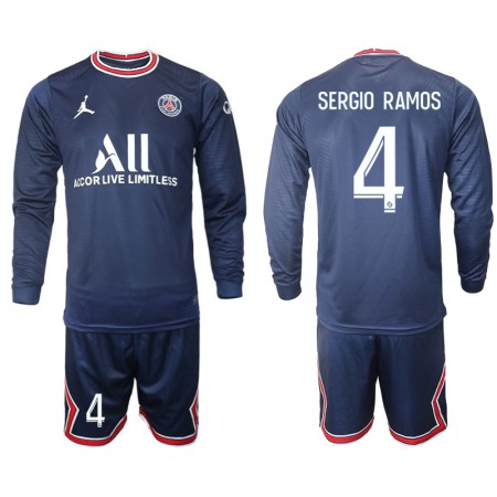 Billige Fotballdrakter Paris Saint-Germain Sergio Ramos 4 Barn Hjemmedraktsett 2021/22 Langermet